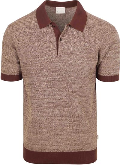 KnowledgeCotton Apparel Polo Knitted Chocolate - Maat L - Heren - Casual T-shirts