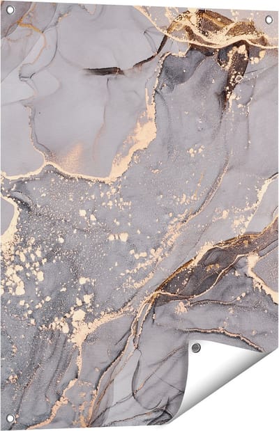 Gards Tuinposter Abstracte Luxe Kunst van Marmer met Goud - 60x80 cm - Tuindoek - Tuindecoratie - Wanddecoratie buiten - Tuinschilderij
