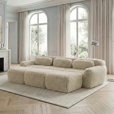 REDOM Modulaire Hoekbank (3-Zits) – Ruime Loungebank van Pluche met Brede Zitting – Zachte Lichtkhaki Bank zonder Montage – 291 x 179 x 73 cm
