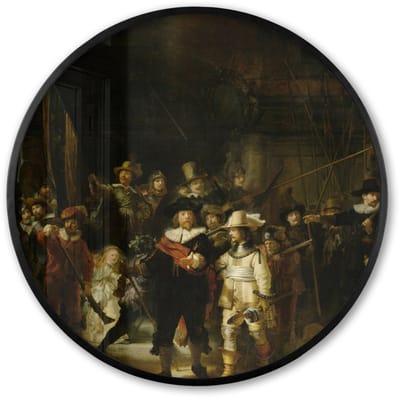 Poster in lijst Rond - Fotolijst 60x60 cm - Posters - De Nachtwacht - Kunst - Oude meesters - Rembrandt - Ronde posterlijst zwart - Decoratie - Wanddecoratie woonkamer - Muurdecoratie slaapkamer