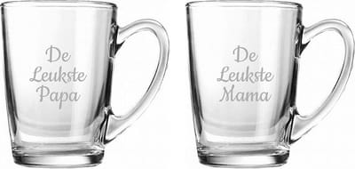 Gegraveerde Theeglas 32cl De Leukste Mama-De Leukste Papa