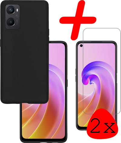 Hoesje Met 2x Screenprotector - Geschikt voor OPPO A76 - Sterk & Shockproof - Back Cover - Siliconen Case - Telefoon Hoes - Zwart