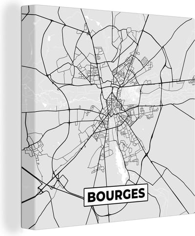 Canvas Schilderij Stadskaart - Frankrijk - Kaart - Bourges - Plattegrond - 20x20 cm - Wanddecoratie