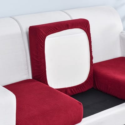 Tweepersoons bankhoes, elastische zitkussenhoes, geruite antislipstof, rondom omhullend, geschikt voor kussens (lengte 100-125 cm, breedte 50-63 cm, hoogte 5-15 cm), Rood, 1 stuk.