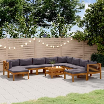 vidaXL - 11-delige - Loungeset - met - kussens - massief - acaciahout