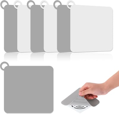 vierkante siliconen afvoerafdekking, geurafvoer, vloerafvoermat voor badkamer, keuken, douche, toilet, 15 x 15 cm (grijs, wit)