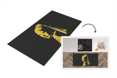 Keukenloper - Loper keuken - Meisje met de parel - Zwart - Geel - 120x60 cm - Keukenloper vinyl