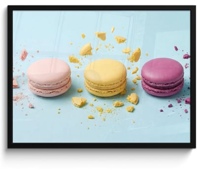 Poster in lijst - Fotolijst 80x60 cm - Posters - Macarons - Kleurrijk - Pastel - Posterlijst zwart - Decoratie - Wanddecoratie woonkamer - Muurdecoratie slaapkamer