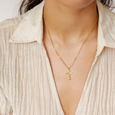 Hey Happiness Kruis Hanger Ketting Dames Roestvrij Staal 18K Verguld – 46-51 cm Verstelbaar – Waterdicht – Goud
