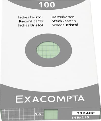 Exacompta etui 100 steekkaarten bristol geruit 5x5 niet geperforeerd 148x210mm - Groen - 13248E