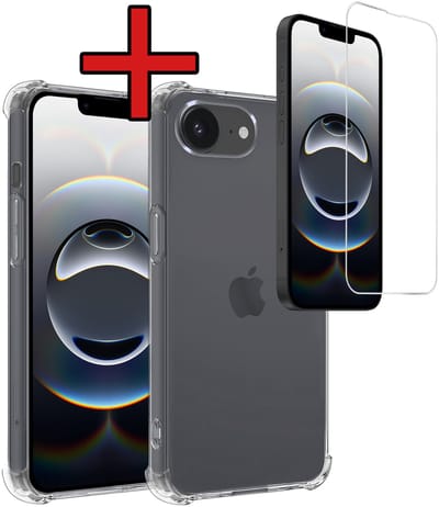 Hoesje - Met Screenprotector - Geschikt voor Apple iPhone 16e / 17e - Sterk & Shockproof - Back Cover - Siliconen Case - Telefoon Hoes - Shock Proof - Telefoonhoes - Transparant