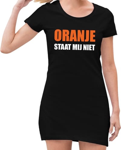 Zwart jurkje met Oranje staat mij niet dames - Zwart Koningsdag kleding S