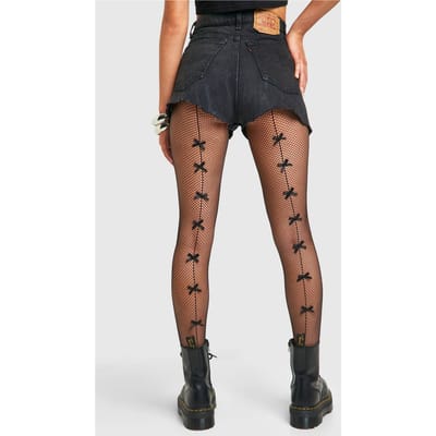 boohoo Dames Visnetpanty's met strikdetail op de naad | Zwart