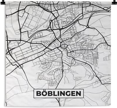 Wandkleed - Wanddoek - Böblingen - Plattegrond - Kaart - Stadskaart - 180x180 cm - Wandtapijt