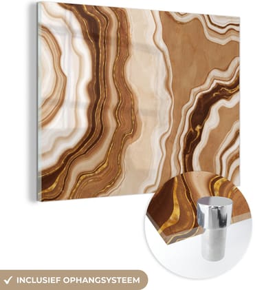 MuchoWow® Glasschilderij 120x90 cm - Schilderij acrylglas - Edelstenen - Bruin - Agaat - Steen - Foto op glas - Schilderijen