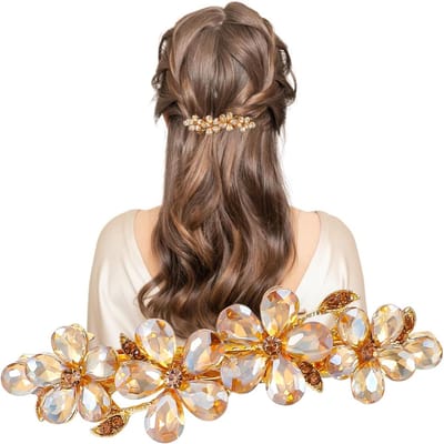 Vintage Bloem Haarspeldjes voor Dames, Franse Stijl Haaraccessoires voor Bruiloft en Feestjes, Elegante Haarklemmen voor Dagelijks Gebruik - Champagnekleur