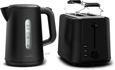 Klarstein Velaire Essential ontbijtset, broodrooster voor 2 sneetjes met 7 bruiningsstanden, broodjeshouder, uitneembare kruimellade, waterkoker van 1,7 liter met kalkfilter, automatische uitschakeling