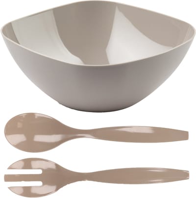 Plasticforte Salade/sla serveerschaal - beige - kunststof - D28 x H11 cm - met sla bestek - beige - 29 cm