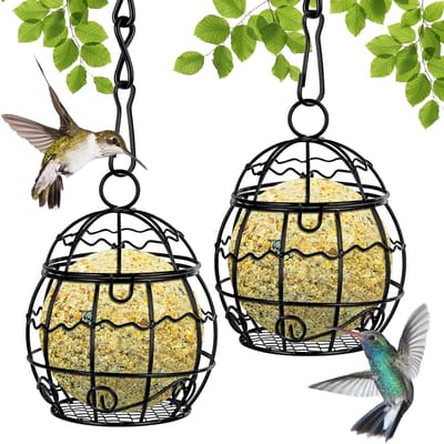 Voedermand voor Vogels, Hangende Voederstation voor Wilde Vogels, Metalen Dispenser met S-vormige Haken, Geschikt voor Tuin en Buiten, Voor Diverse Vogelsoorten (2 stuks)