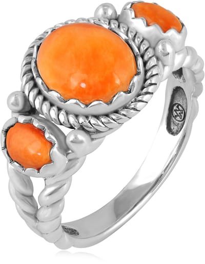Cavill - Unieke 925 sterling zilveren ring met 3,051 ct oranje stekelige oester - ovale cabochon - geoxideerd - desert chic damesring