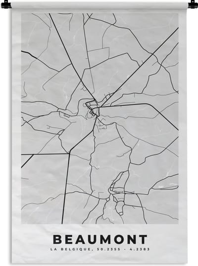 Wandkleed - Wanddoek - Plattegrond – Beaumont – Zwart Wit – Stadskaart - Kaart - 120x180 cm - Wandtapijt