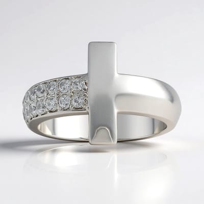 Cavill - Zilveren Damesring - 925 Sterling Zilver met Platina Coating - 14 Rond Geslepen Zirkonen 0,466 ct - Modieus & Breed
