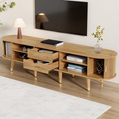 Tv-kast met schuifdeuren - tv-meubel 175x38x45cm - tv-standaard - lage tv-kast - tv-beugel - houtkleur
