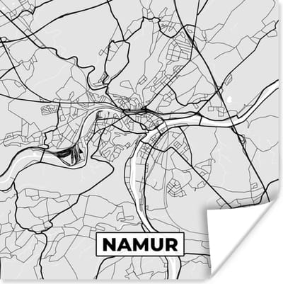 Poster Stadskaart – Plattegrond – België – Zwart Wit – Namen – Kaart - 100x100 cm XXL
