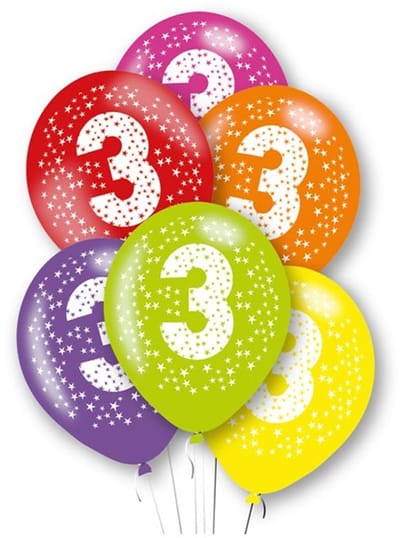 LATEX BALLON LEEFTIJD 3 - LEEFTIJD BALLONNEN 3 MULTICOLOR - AMSCAN BALLONNEN set van 6 STUKS