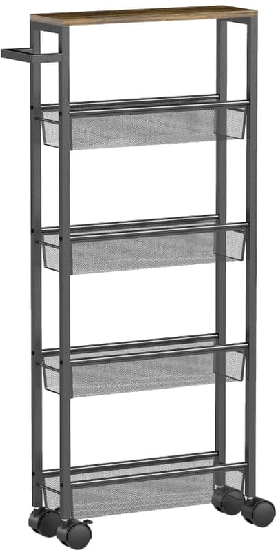Keukentrolley - 47x13x96.5 cm - 5 Etages Met Werkblad en Handgreep - Metaal - Zwart