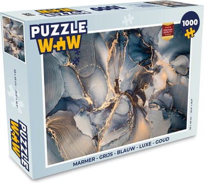Puzzel Marmer - Grijs - Blauw - Luxe - Goud - Legpuzzel - Puzzel 1000 stukjes volwassenen