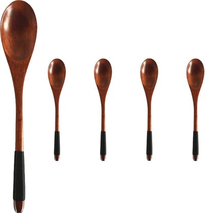 Somstyle Houten Soeplepel Set - 5 Stuks - Japanse Stijl Lepel - 22.5 x 4 CM - Lange Eetlepels - Bruin