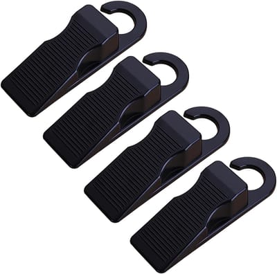 Deurstopper Set - Deurwig Rubber - Kamer Ventileren - Met Ophanghaak - 4 Stuks - Zwart