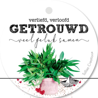 Tallies Cards - kadokaartjes  - bloemenkaartjes - Getrouwd - Plant - set van 5 kaarten - trouwkaart - trouwen - huwelijk - echtpaar - getrouwd - 100% Duurzaam