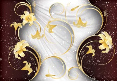 Fotobehang Gold Silver Floral Pattern | XL - 208cm x 146cm | 130g/m2 Vlies