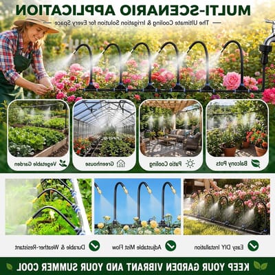 Complete Bewateringsset voor Tuin en Balkon - 20 m Irrigatiesysteem met 360° Verhoogd Bloembed en 20 Instelbare Sproeiers voor Potplanten en Kasplanten
