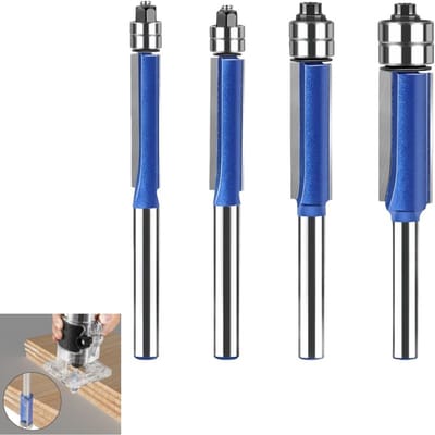 4 stuks - professional straight flush trim router bits - flush trim router bit set - met 6mm Schacht - voor meubels, tafelwerk en oppervlakteafwerking - 82.2×12.7mm