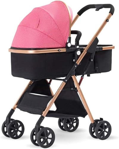 Kinderwagen Opvouwbaar - Reiswieg Baby - Veilig Vervoer - Verstelbaar Stuur - 36x80x108cm - Roze
