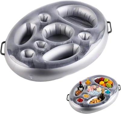 Opblaasbare zwembadbar met drankhouders en snackbakje voor jacuzzi, geschikt voor drankjes, lampjes en speelgoed, vakantieaccessoire voor opblaasbare badkuipen