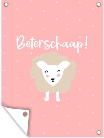 Muurdecoratie buiten Beterschap - Quote - Schapen - 120x160 cm - Tuindoek