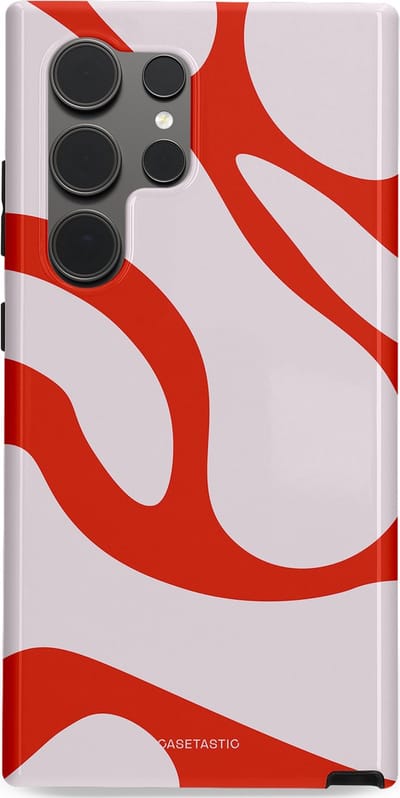 Casetastic hoesje geschikt voor Samsung Galaxy S24 Ultra - Dubbellaagse bescherming - Oranje Witte Pebbel Stenen - Fashion Case - Lichtgrijs Rood