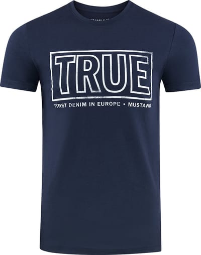 Mustang Heren T-Shirt Basic Print Tee regular fit Blauw 3XL Ronde Hals Volwassenen Opdruk Print Shirts