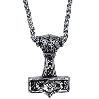 Tesoro Mio Michel – Stoere Viking Ketting - Thor's Hamer Met Keltische Knoop - Edelstaal L 60 cm, B 4 mm - Hanger 5.2 x 3.4 cm