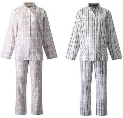 Lunatex - 2 klassieke dames pyjama's 641776 - flanel - roze en zwart - maat XXL