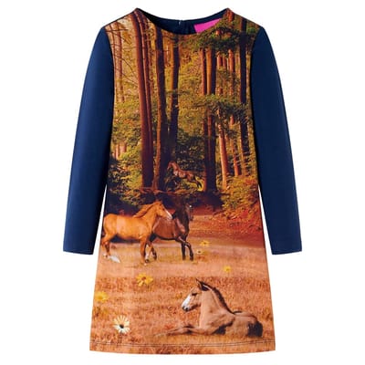vidaXL Kinderjurk met lange mouwen 116 marineblauw