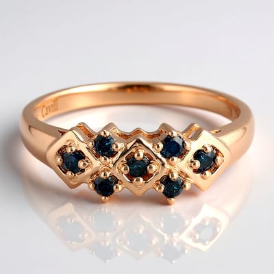 Cavill - Zilveren Ring met 7 Fancy Diamanten 0,24 ct - 925 Sterling Zilver Roségoud Verguld - Elegante Damesring Blauwe Tint afrikaanse Edelstenen