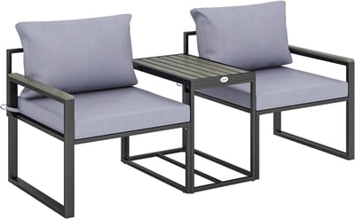 Balkonset 2 personen - Tuinset - Bistroset - Zwart+Grijs - Weerbestendig - 3 delig - Tuintafel en 2 stoelen - 2 personen - Gecoat staal - Onderhoudsvrij staal