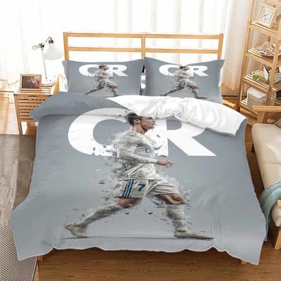 Ensemble de literie Football Cr7 Ronaldoo Housse de couette Taie d'oreiller Enfants Adulte Garçon Fille Décoration de chambre Simple Double Grande Taille 135x200cm-2pcs