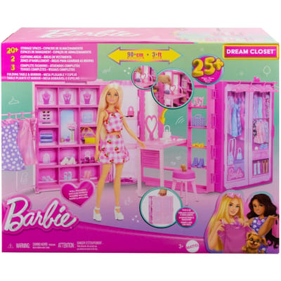 Barbie Super Kledingkast – Modepop met 25+ Stukken, Roze Glitterkast & Kaptafel