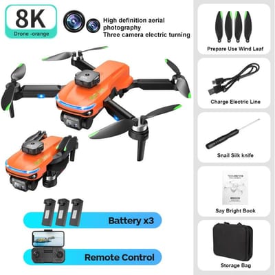 Nieuwe S118 borstelloze mini drone HD ESC drie camera motor optische stroming zweven obstakel vermijden windbestendig quadcopter speelgoed cadeau 3 battery oranje